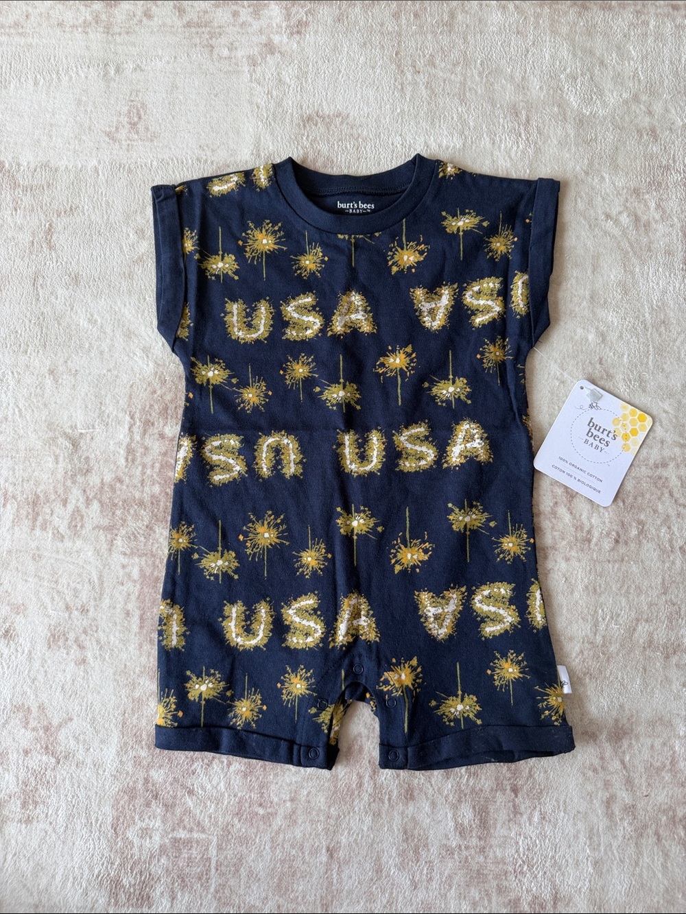 Burt's Bees Baby Navy and Gold USA Sparkler Short Romper